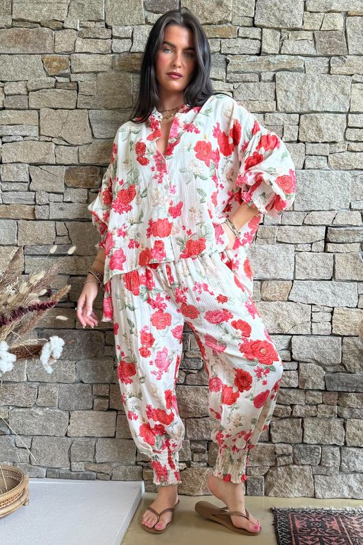 Daughter Of Ibiza Cabbage Rose Bloomer Pant Scarlet